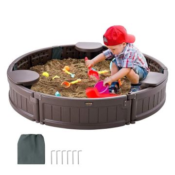 Bērnu apaļa smilšu kaste ar vāku, 47x9 cm, HDPE, 3 stūra sēdekļi, brūna