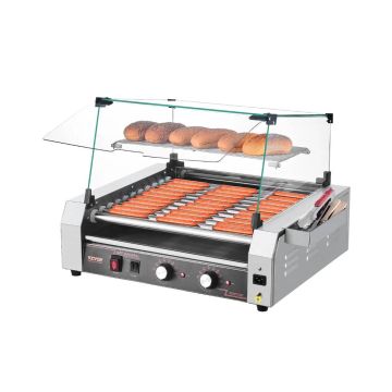 Profesionāls nerūsējošā tērauda hotdogu rullītis, 2200 W, 30 hotdogi