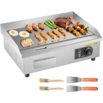 Profesionāla elektriskā cepšanas panna, 535x300 mm, nerūsējošā tērauda, ​​regulējama temperatūra 50–300 °C