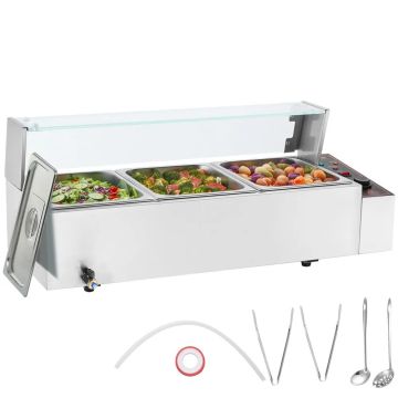 Elektriskais 3 pannu tvaicētājs, 3 x 8QT, nerūsējošais tērauds, sudraba krāsā