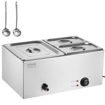 Elektriskais 3 pannu ēdienu sildītājs, nerūsējošā tērauda, ​​1200 W, bufetei