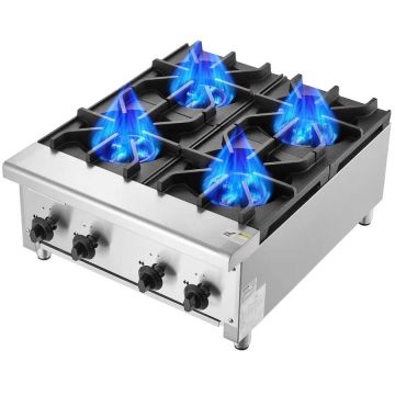 Komerciāla nerūsējošā tērauda gāzes plīts, 4 degļi, 28 kW