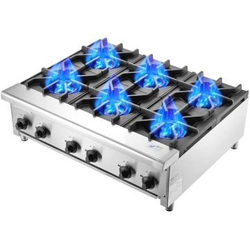 Komerciāla nerūsējošā tērauda gāzes plīts, 6 degļi, 42 kW