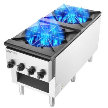 Komerciālā gāzes plīts, 2 degļi, nerūsējošā tērauda, ​​52 kW