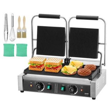 Komerciālais elektriskais sviestmaižu grils "piadine", 3600 W, nerūsējošā tērauda, ​​dubultā panini krāsns