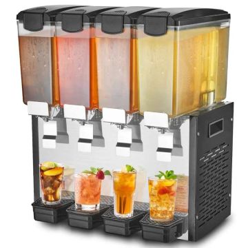 Komerciāls nerūsējošā tērauda dzērienu dozators, 4 x 10 l, dzesēšana 45–54 °F