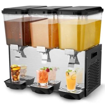 Komerciāls nerūsējošā tērauda dzērienu dozators, 3 x 18 l, aukstiem dzērieniem
