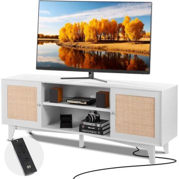 Rotangpalmas TV statīvs, 191 cm, balts, bohēmisks