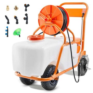 Zāliena smidzinātājs ar riteņiem, 60 litru tvertne, regulējams spiediens 0–90 PSI