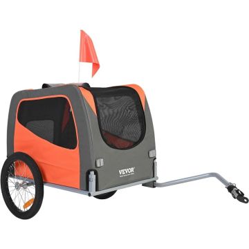 Suņu velosipēda piekabe mājdzīvniekiem līdz 27 kg, salokāma, oranža/pelēka