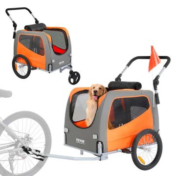 Suņu velosipēda piekabe-ratiņi, līdz 30 kg, oranžpelēka