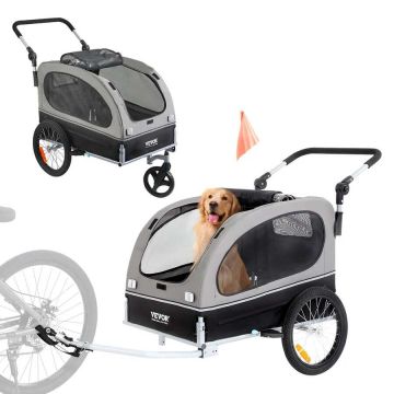 Suņu velosipēda piekabe ratiņi, līdz 40 kg, melni/pelēki