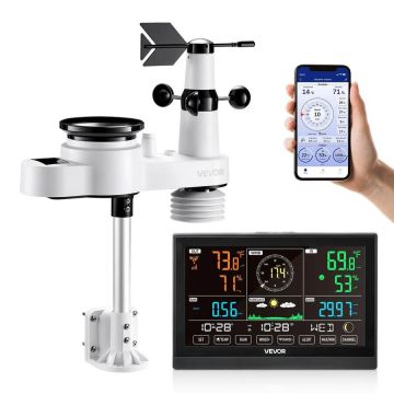 5 vienā Wi-Fi meteoroloģiskā stacija, 190,5 mm VA displejs, saules enerģija, āra sensors, laika prognozēšanai