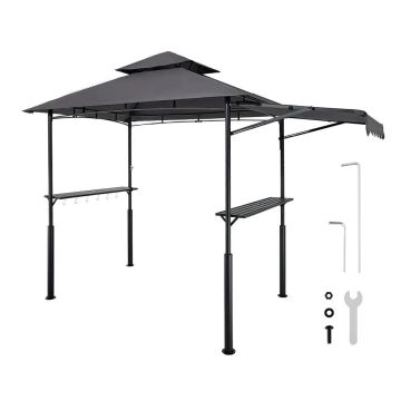 Tērauda āra grila lapene ar jumtu, 2,43x1,5 m, 2 plaukti
