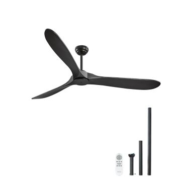 72 collu griestu ventilators, 3 koka lāpstiņas, tālvadības pults, melns
