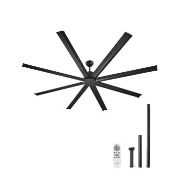 Griestu ventilators 213 cm, 8 lāpstiņas, melns, bez apgaismojuma, tālvadības pults