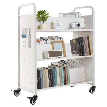 Bibliotēkas ratiņi ar grāmatām, 150 kg, balti, 97x51,5x122,5 cm