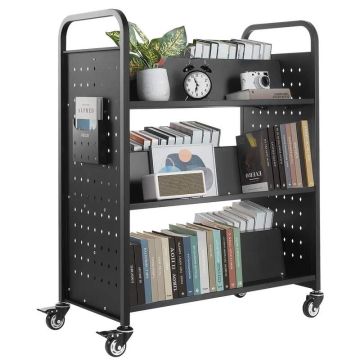 Bibliotēkas ratiņi ar grāmatām, 150 kg, melni, 97x51,5x122,5 cm