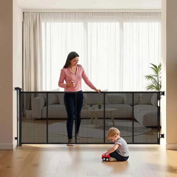 Izvelkami bērnu vārtiņi, 3100 mm, melni, pretslīdes aizsardzība