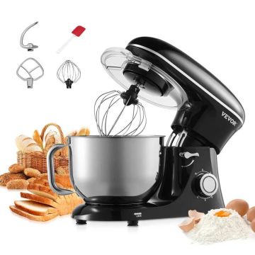 Melns 6 QT pārtikas mikseris ar nerūsējošā tērauda bļodu, 1400 W, 6 ātrumi