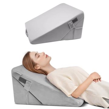 Ortopēdisks gultas ķīļveida spilvens, 25D putas, gaiši pelēks