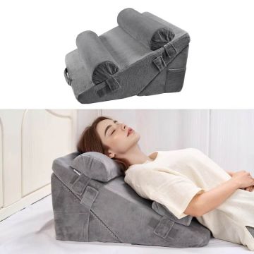 Ortopēdisks ķīļveida miega spilvens, 4 daļas, tumši pelēks