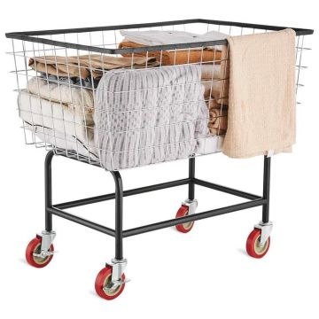 Veļas ratiņi ar stiepļu riteņiem, 4,5 bušeli, 35x15,7x22 collas, tērauda rāmis