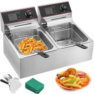 Elektriskā komerciālā fritēšanas ierīce, 12 l, nerūsējošā tērauda, ​​divi grozi