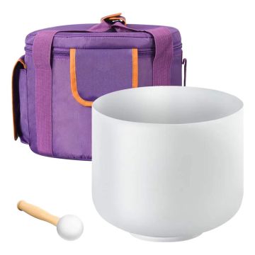 Kristāla dziedošā bļoda, 8 collas, F nots, pārnēsājama ar somu