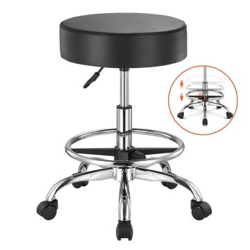 Riteņkrēsls ar riteņiem, regulējams augstums, melna PU āda, celtspēja 450 kg