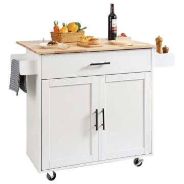 Virtuves salas ratiņi ar cietu virsmu, 90 cm, balti, mobili