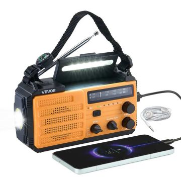 Ar saules enerģiju darbināms avārijas radio ar 8000 mAh akumulatoru, USB uzlādi, SOS trauksmi un lukturīti