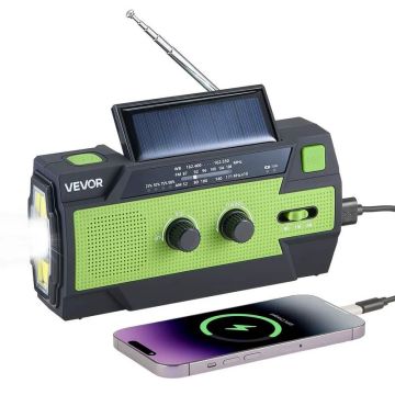 Ar saules enerģiju darbināms avārijas radio ar 4000 mAh akumulatoru, USB, SOS un lukturīti