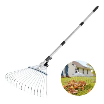 Regulējams metāla zāliena grābeklis, 18 zobi, 82–141 cm rokturis