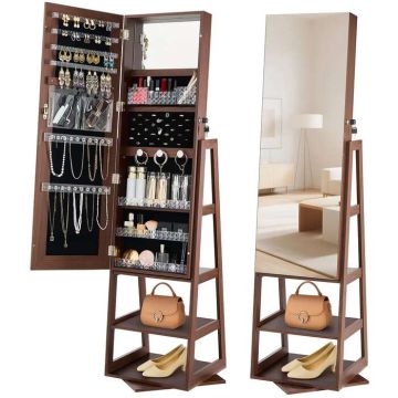 360° rotējošs rotaslietu skapīša organizators, 1550 mm, spogulis, aizslēdzams