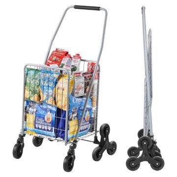 Salokāms iepirkumu ratiņš pa kāpnēm, 45 l, sudrabkrāsas