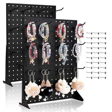 Perforēts plaukts ar 30 āķiem, 43x33 cm, tērauds, melns (2 gab.)