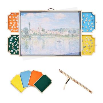 Pārnēsājams koka puzļu galds 73x53 cm ar 1000 gabaliņiem un filca atvilktnēm