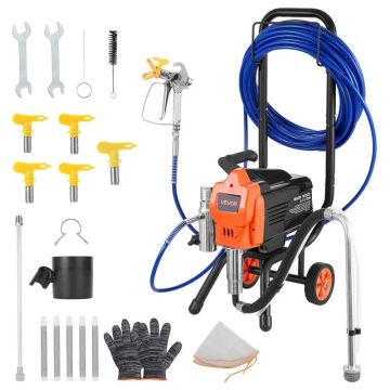 Elektriskais bezgaisa krāsas smidzinātājs 1500 W, 3300 PSI, ar ratiņiem un piederumiem