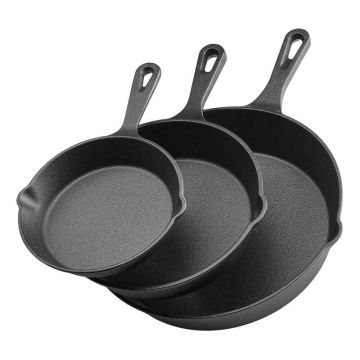 Čuguna pannu komplekts, 3 gab., melns, 160-265 mm, karstumizturīgi rokturi