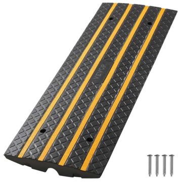 Gumijas automašīnu rampas atspēriena dēlis, 15 t kravnesība, 66 mm augstums, dzeltenas svītras