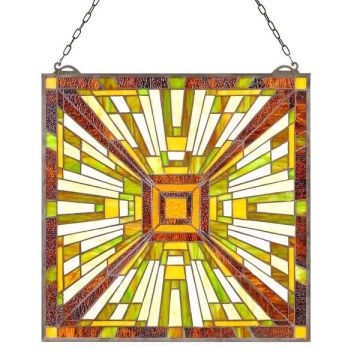 Vitrāžas loga panelis, 501x527 mm, Tiffany stilā, piekarināms