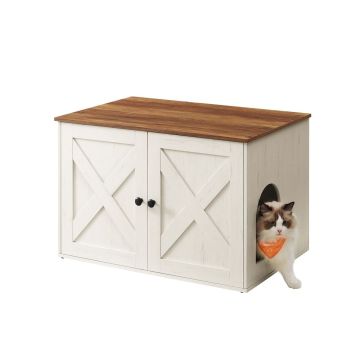 Closed cat litter box Feandrea PCL002X02, with door, brown/white, 70 × 50 × 50 cm