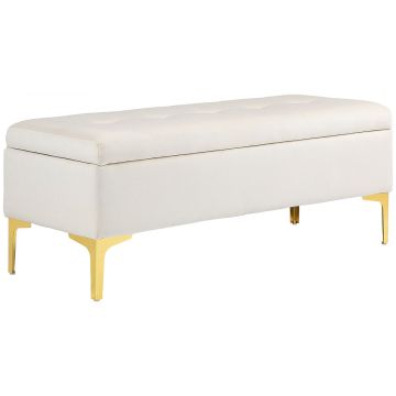 Mīksts sols ar mantu kasti Homcom 120x44x44,5cm, smilšu/zelta krāsas