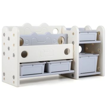 Children's storage box with bookshelf, 2-tier, 113.5 × 36.5 × 63 cm