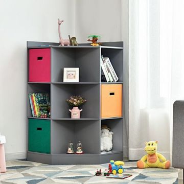 Children's Storage Shelf, 6 Cubes, 3 Shelves and 3 Baskets, Gray, 32 × 24 × 37 inches