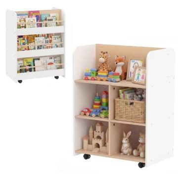 Children's bookshelf, double-sided, 4 casters, 62.5 × 40 × 83 cm