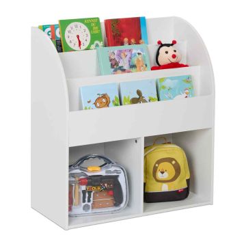 Детский книжный стеллаж Relaxdays 10050154.0, 3 полки, 2 отделения, Белый, 72 × 78,5 × 33,5 см