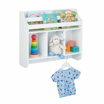 Детская книжная полка Relaxdays 10050662.0, 5 полок и 3 крючка, Белая, 51,5 × 60 × 17,5 см