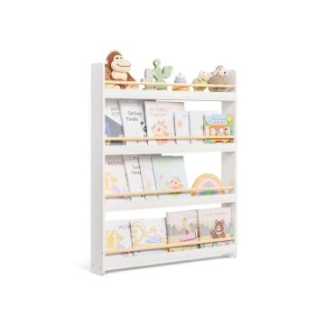SONGMICS Children's Bookshelf, 3 Tiers, White/Natural, 80 × 100 × 12 cm